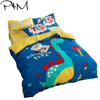 

Papa&Mima Dinosaur print Cartoon bedding set 100% Cotton Queen size flat sheet pillowcases duvet cover sets dropshipping