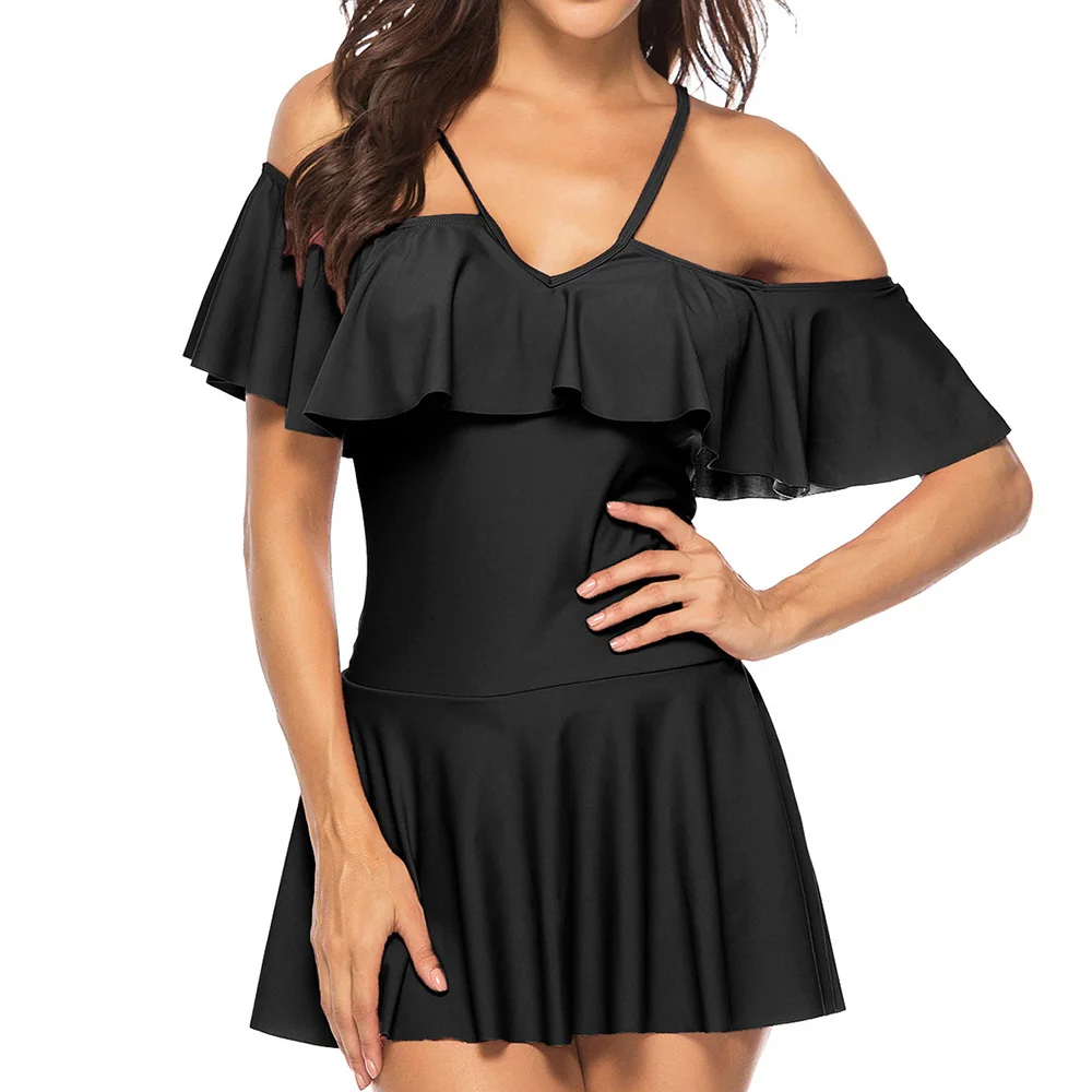 

Solid Patchwork Printed Sexy Two Piece Swimsuit Ruffle 2019 Swimming Suit For Women Bathing Suit Beachware Maillot