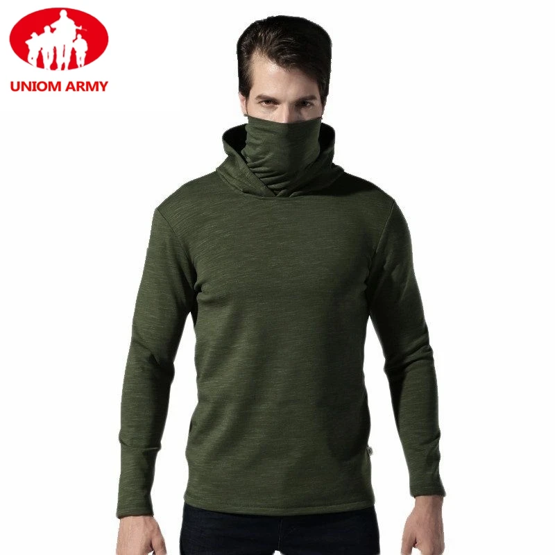 Mens Tactical Fleece Army Hoodies Military Hooded Scarface Sweatshirt Male Slipknot Mask Turtleneck