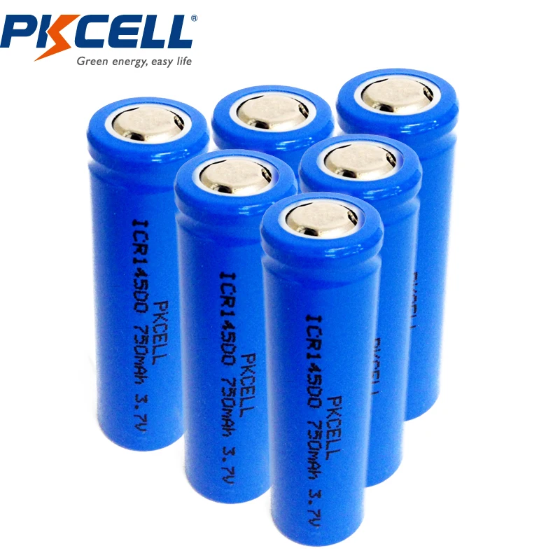 

6PCS PKCELL ICR 14500 750mAh 3.7V Rechargeable AA Li-ion Vape Mod Battery Flat Top