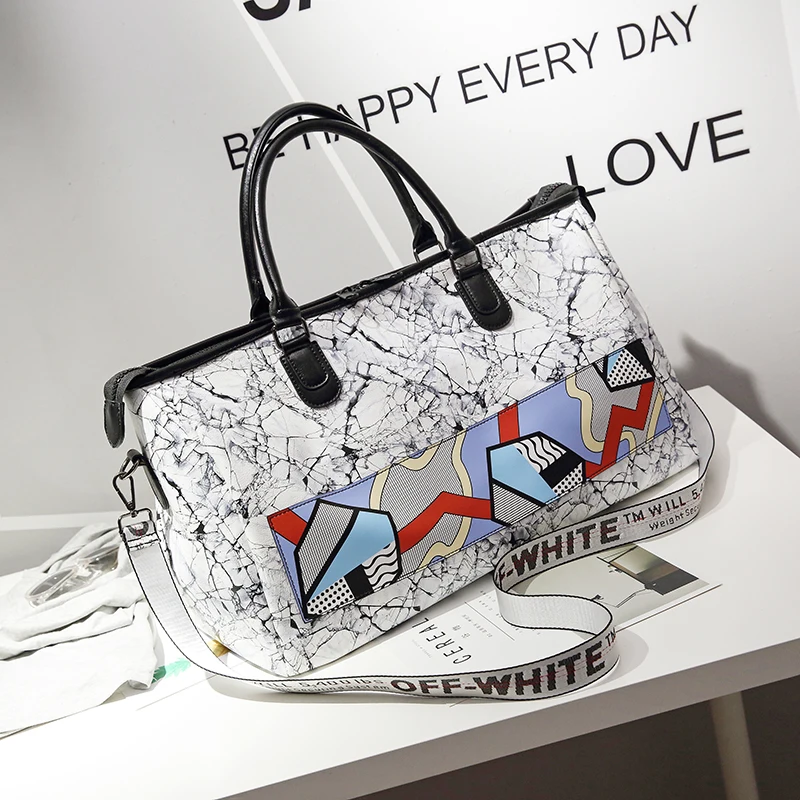 

Han edition bag female portable large capacity duffel bag contracted marble protect luggage outside on business