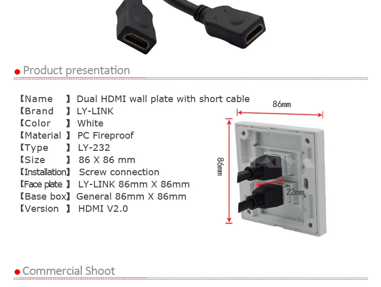 Двойные порты hdmi настенная пластина с коротким кабелем Поддержка 3D 4K