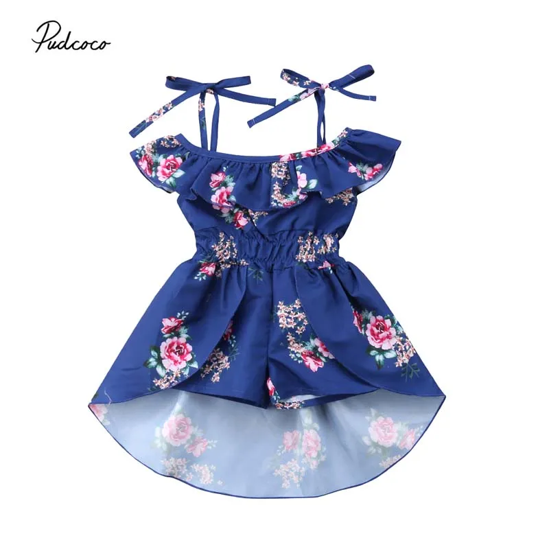

2019 Brand Toddler Kids Baby Girls Dress Boho Summer Off The Shoulder Floral Dress Romper Jumpsuit Shorts Holiday Sundress 6M-5Y