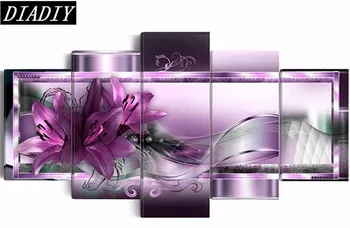 

5pcs Full round/Round Drill 5D DIY Diamond Painting "purple flower" Multi-picture Combination 5D Embroidery Mosaic Home Decor
