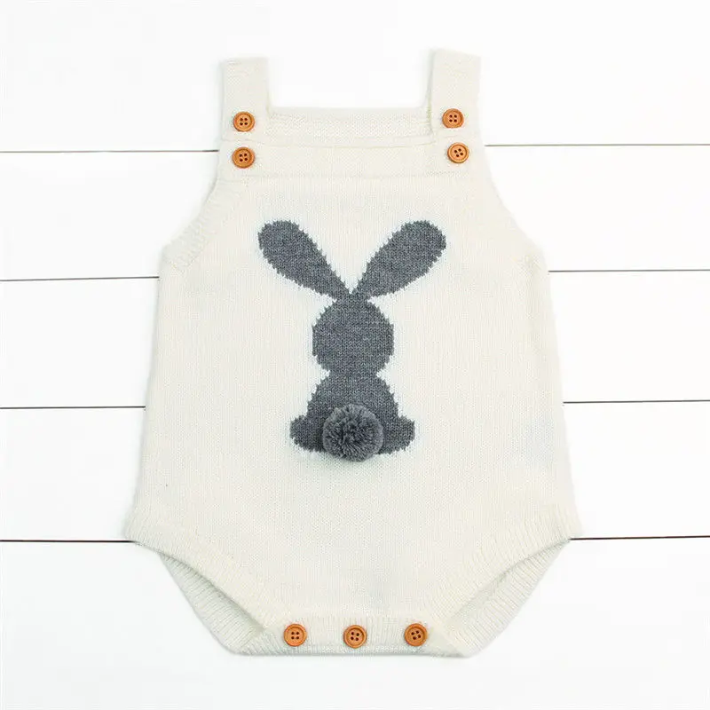 Брендовый трикотажный шерстяной комбинезон с кроликом для новорожденных мальчиков и девочек, комбинезон без рукавов, комплект теплой одежды