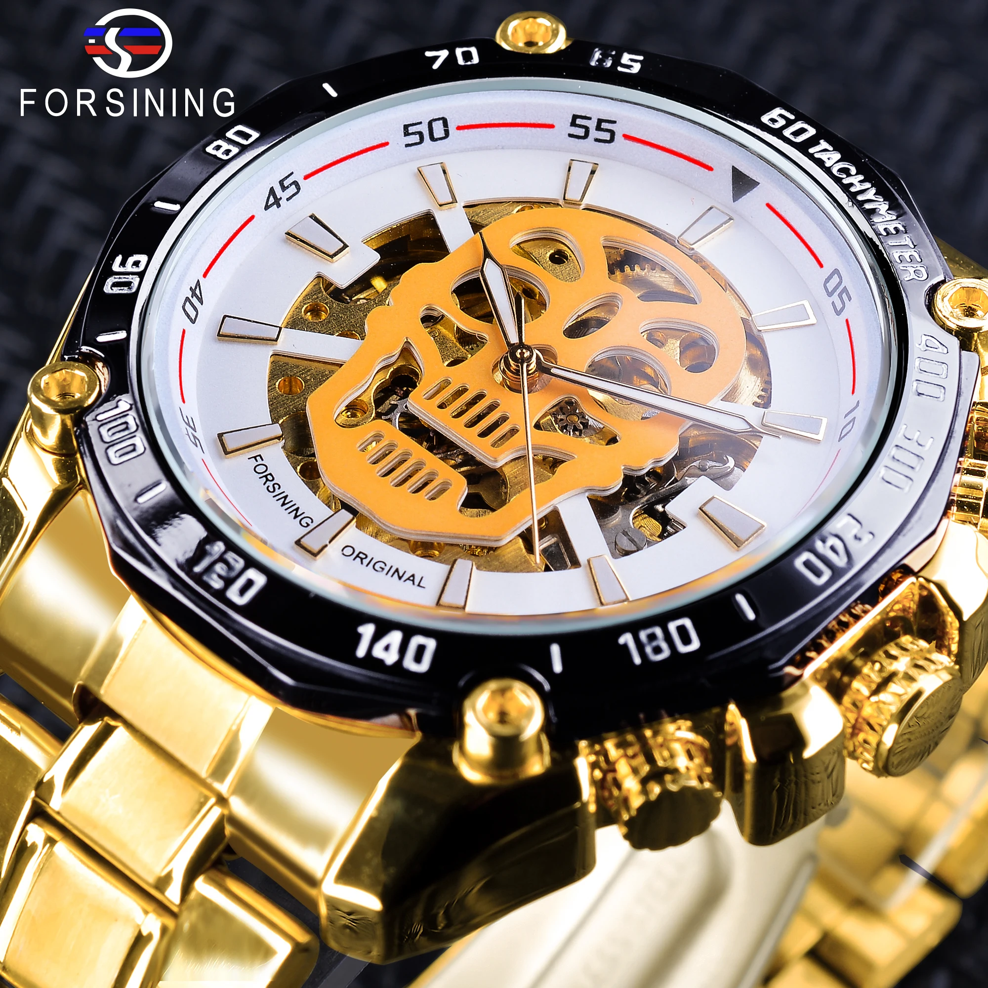 

Forsining 2018 White Dial Fashion Golden Skull Skeleton Clock Luminous Hands Men's Automatic Watches Top Brand Luxury Male Clock