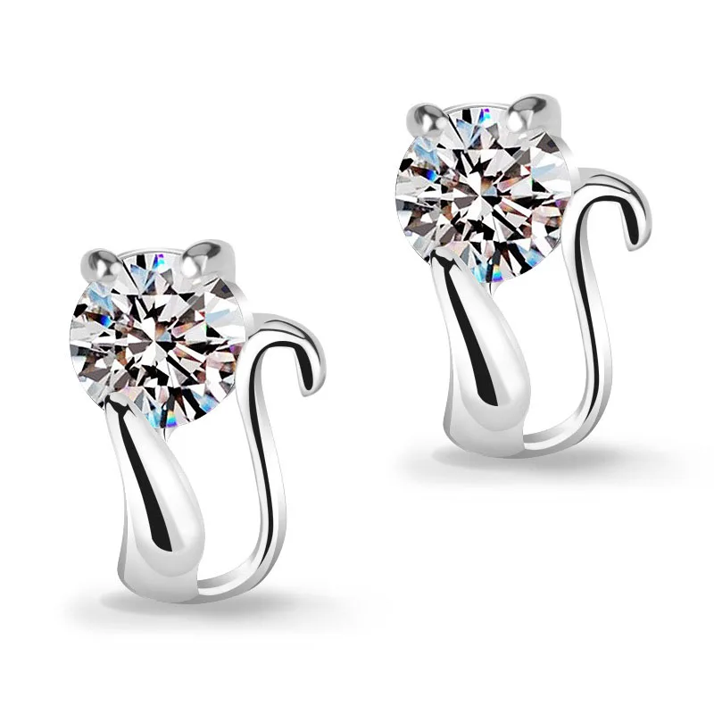 

YAAMEL Wholesale 925 Sterling Silver Earring Lovely Cat CZ Stud Earrings Women Jewelry Accessories For Little Girls Gift