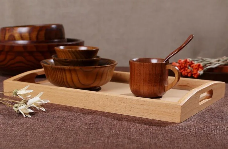 Korean style rectangle SaPan breakfast fruit cake tray wooden tea tray natrure wooden fruit