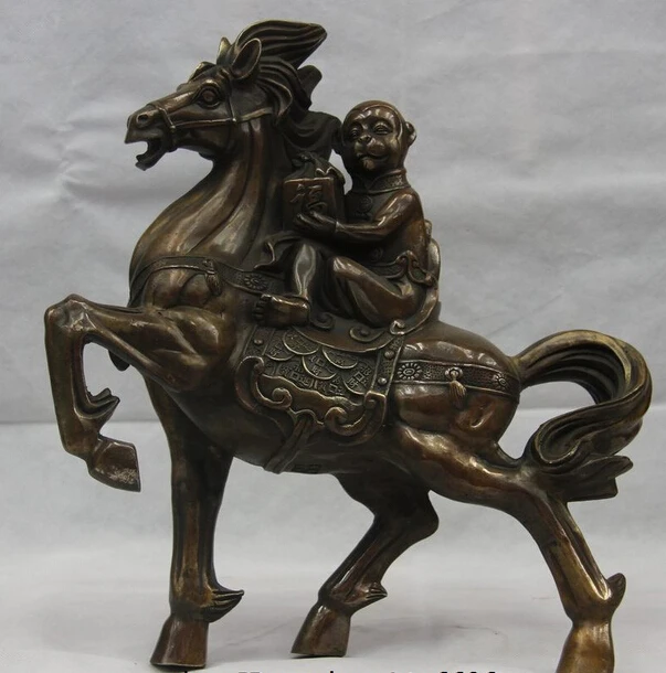

S1273 China Bronze Copper Immediately seal the Hou Horse Monkey Fu Blessing Art Statue D0318