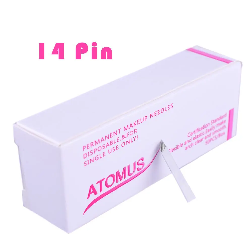 Стерилизованные тату иглы ATOMAS 50 шт./коркорт. 14 пин микроблейдинг вышивка бровей