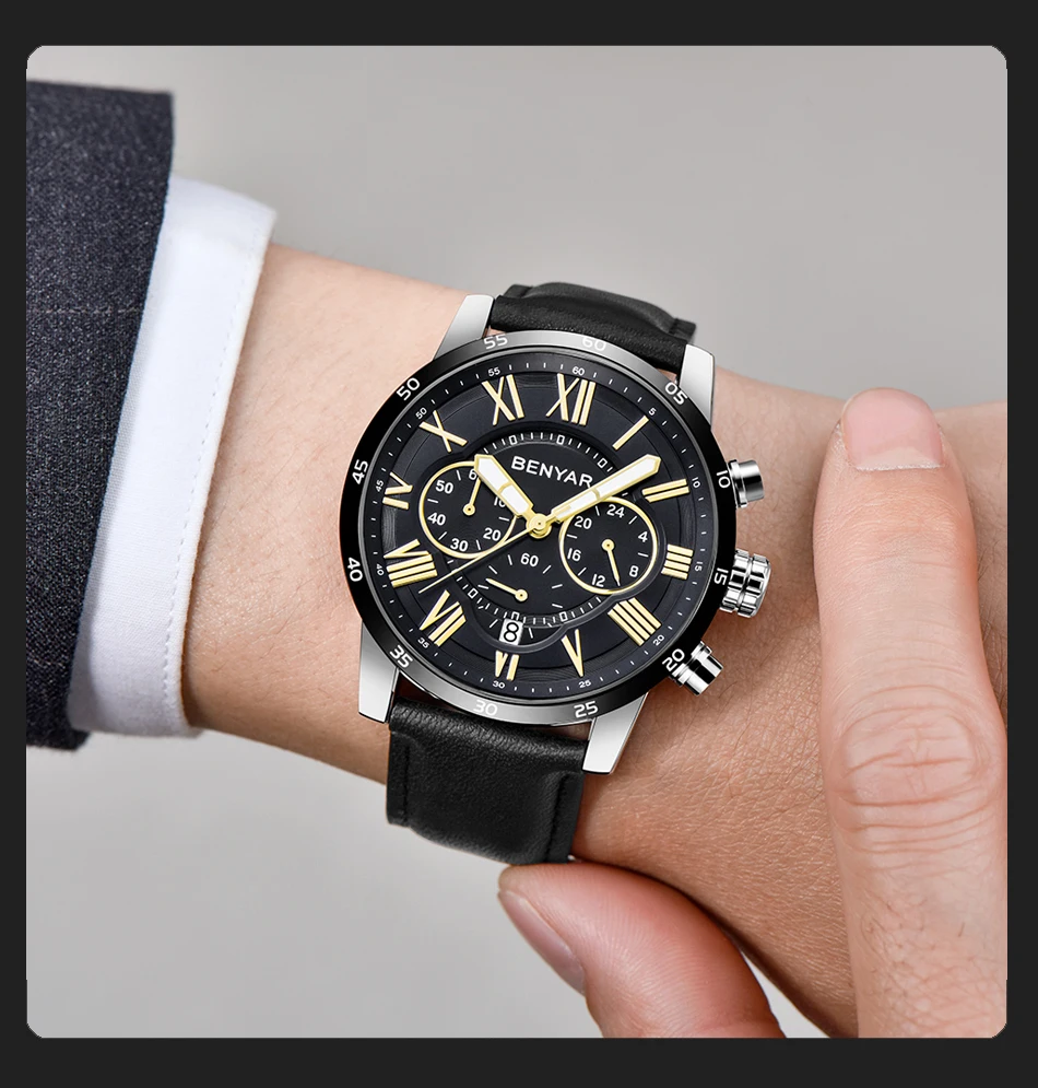BENYAR часы мужские роскошные брендовые кварцевые часы модные Хронограф Спортивные часы Мужские часы relogio Masculino