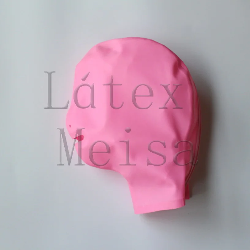 Handmade latex masks adult's rubber hoods open nostrils and mouth in pink color with back zip | Тематическая одежда и