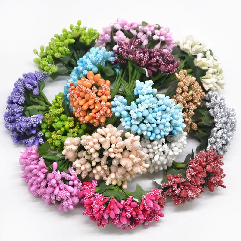 36/72/144P 2CM Mini Artificial Pearl Berry Stamen Silk Flowers for Wedding Home Decoration DIY Wreath Bouquet Pistil Fake Flower