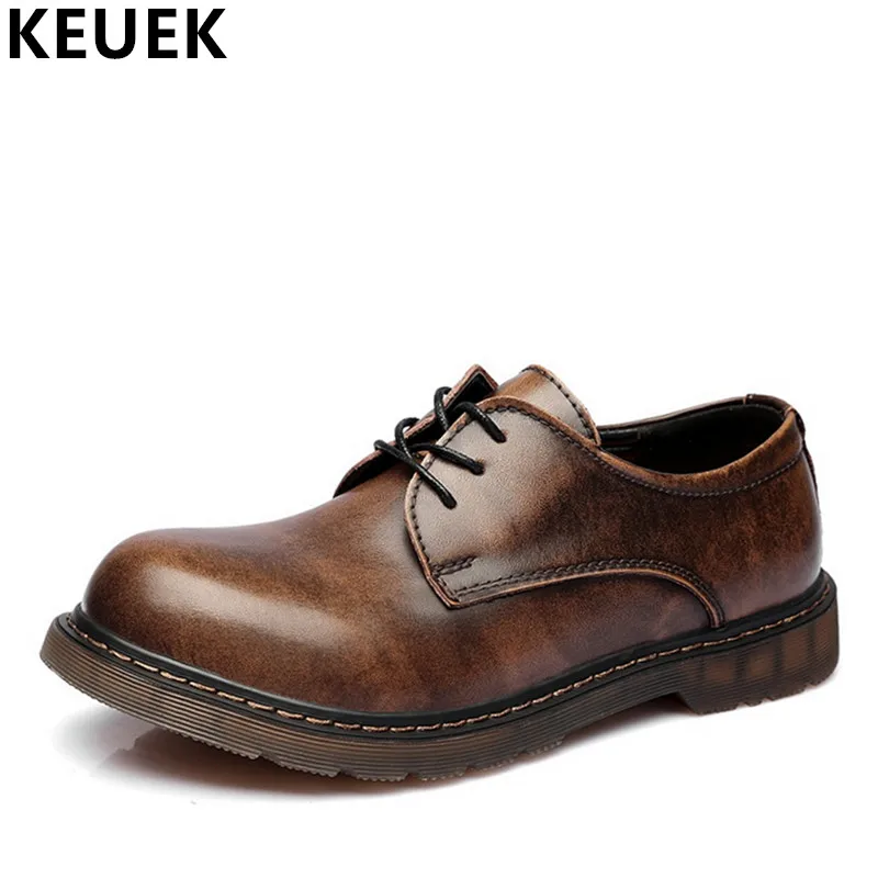 

British style Men Casual leather shoes Martin shoes Genuine Leather Outdoor Tooling shoes Vintage Lace-Up Male Flats 033