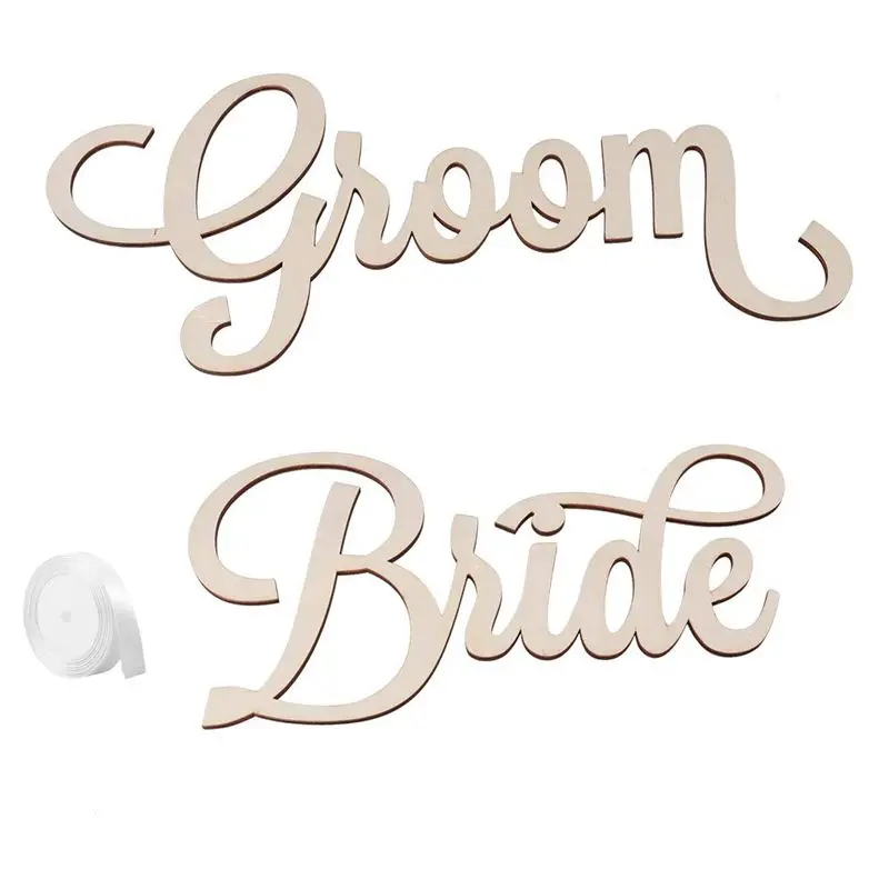 

2pcs Bride Groom Wedding Chair Sign Bride and Groom Wedding Chairs Back Hanging for Wedding Party Decorations