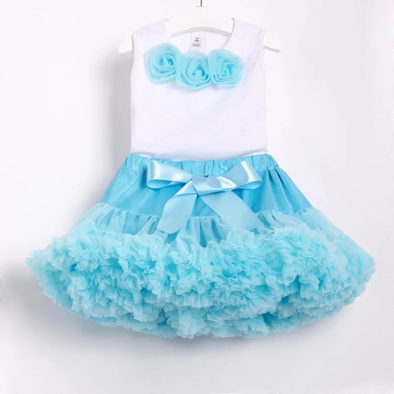 

Baby girl clothes Flower cotton s shirt and tutu skirt set light blue