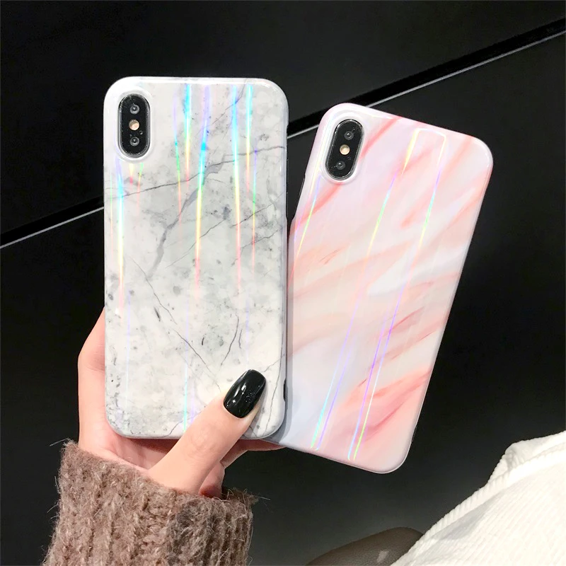 

Marble Hologram Case for Iphone X Xs 8 7 6 6s Plus 8plus 7plus Phone Cover Luxury Designer Holo Rainbow Couple Cases