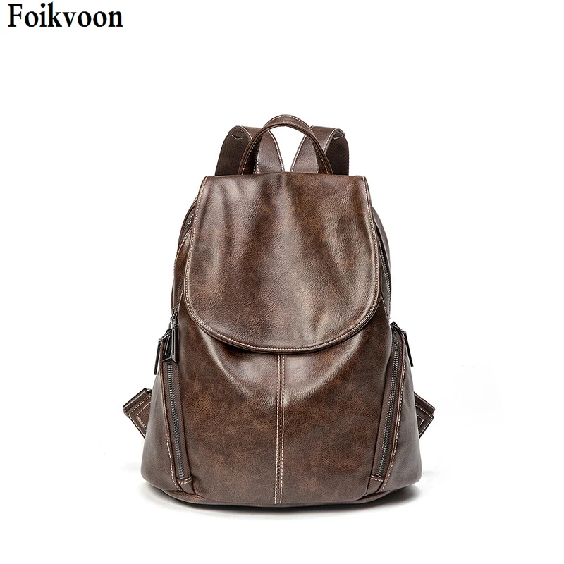 

Foikvoon Backpack Female 2019 New Fashion PU Leather Student Backpack Women Korean Soft Skin Travel Bag Trend bags Shoulder Bag