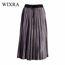 Wixra, новинка, Осень-зима, для женщин, на шнуровке, эластичная талия, бархатная плиссированная юбка, высокая талия, великолепные юбки, миди юбки для женщин