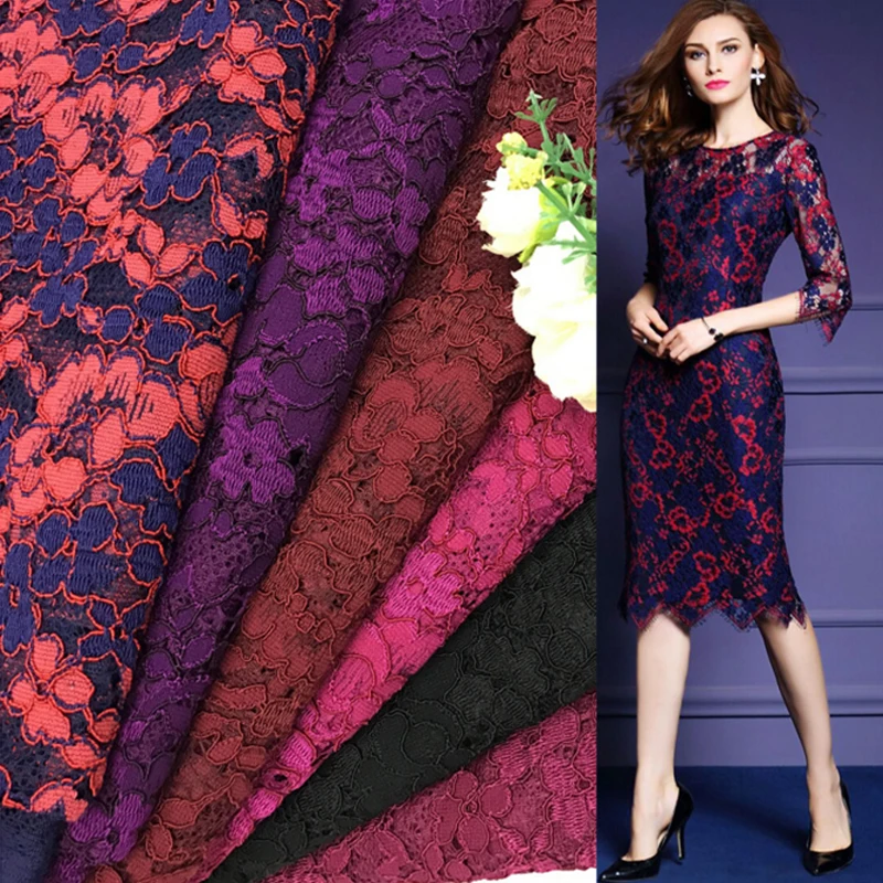 

2017 New thicker yarn lace fabric heavy lace fabric Embroidered Mesh Eyelash Lace Fabrics Purple Sewing Clothing accessories
