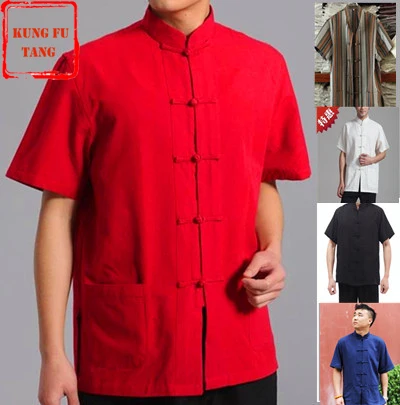 

Traditional Chinese Men's Clothes Short Sleeve clothing Tang Suit Top 100% Cotton kung fu shirt Tai Chi Uniform wing chun Blouse