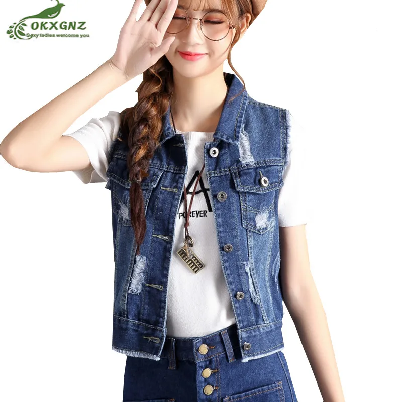 

Denim vest female short loose BF wild Summer new women cowboy vest Coats autumn thin large size vest Jacket Tops OKXGNZ AF898