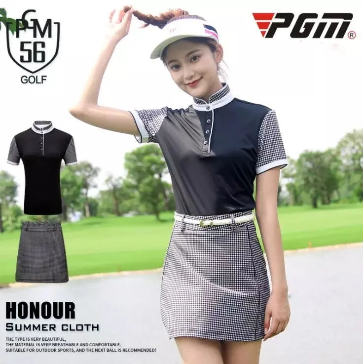 PGM Golf Apparel Women's Summer Short Sleeve T Shirt Ladies Plaid short