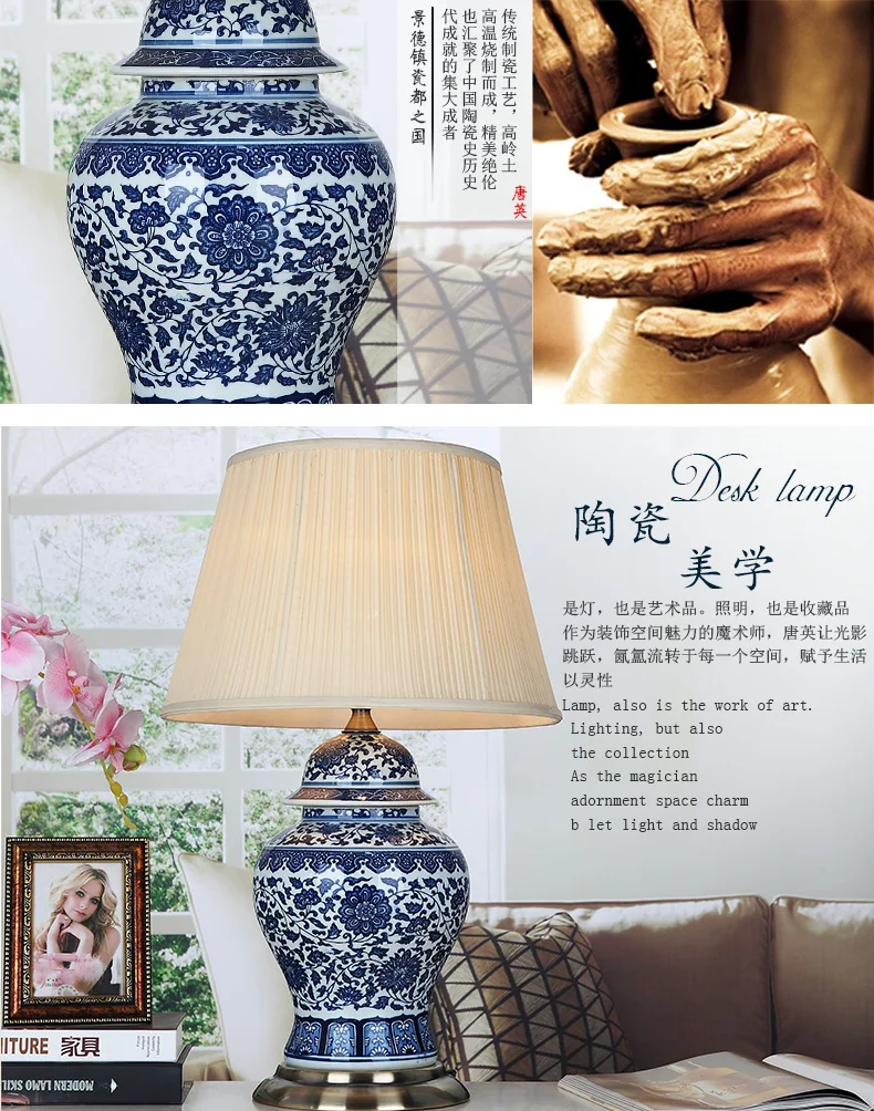Jingdezhen Vintage style porcelain ceramic desk table lamps for bedside chinese Blue and White Porcelain table lamp bedside (7)