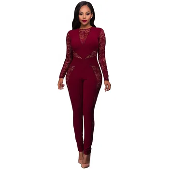 

Autumn and winter new 2019 women's suit lace halter high waist jumpsuit fashion stitching zipper bodysuit women body femme