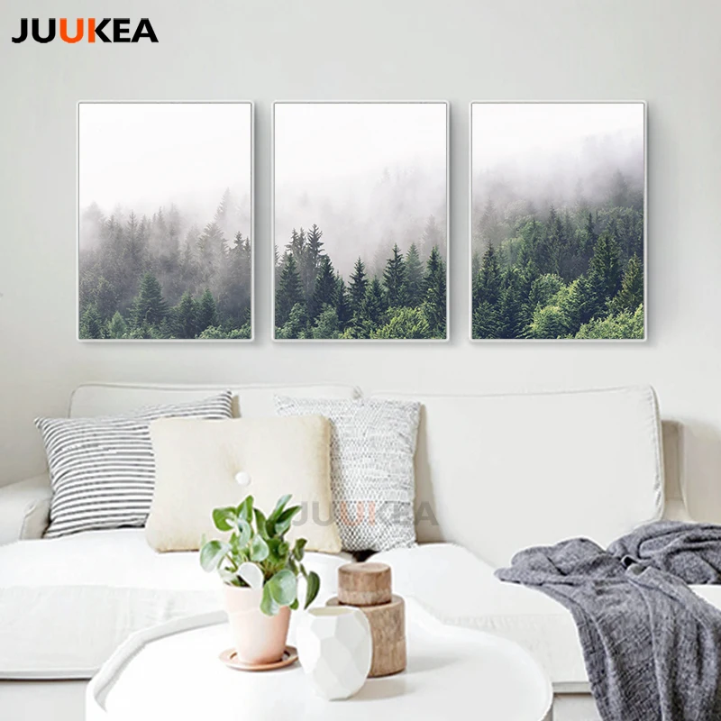 

Wall Art Canvas Poster and Print Nordic Decoration Forest Lanscape Canvas Painting Decorative Picture for Living Room Home Decor