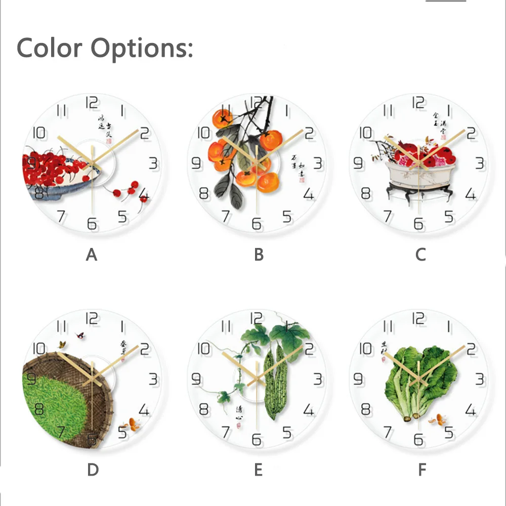 Китайские элементы стеклянные часы бытовые немой гостиной спальни минималистичные современные декоративные настенные часы кварцевые круглые часы