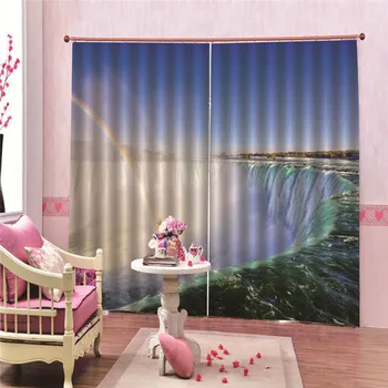

Waterfall Rainbow Customized print Luxury Decor 3D Blackout Window Curtain Drapes For Living room Bedroom Hotel Wall Tapestry
