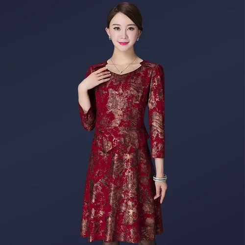 Autumn Wedding Banquet Women Dress 2018 New Style Winter Round Collar And Xxxxl Big Code Female Elegant Fashion Mother Dresses Autumn Wedding Banquet Women Dress 2018 New Style Winter Round Collar And Xxxxl Big Code Female Elegant Fashion Mother Dresses