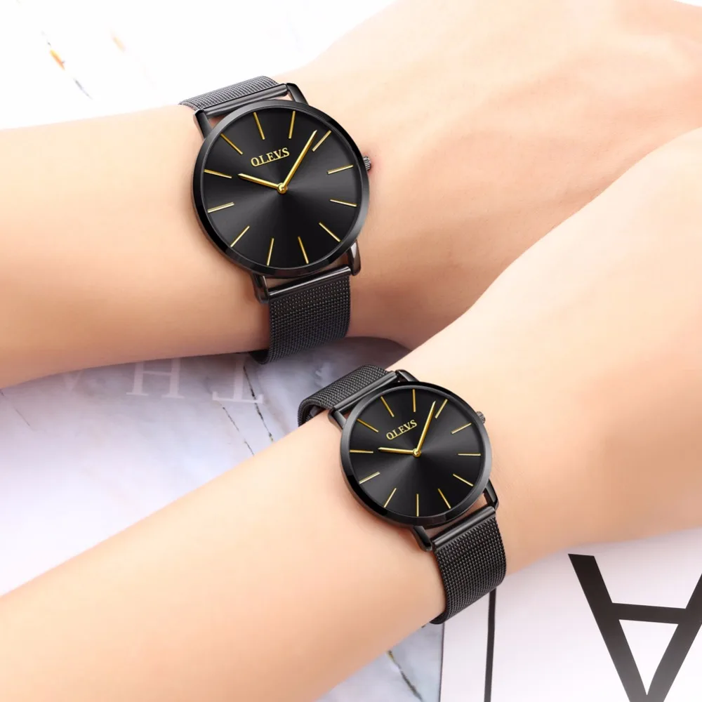 OLEVS Men's Watch Women's Milan Steel Genuine Leather Belt Ultra-thin 6.5mm Japan Movement Quartz watch Fashion simple Clock NEW