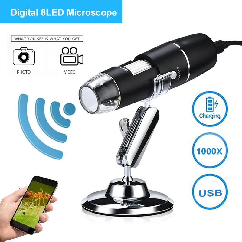 

USB Microscope 1000X Led Magnifier Magnification Digital Microscope Stand Table Magnifier For IOS Android Optical Instrument