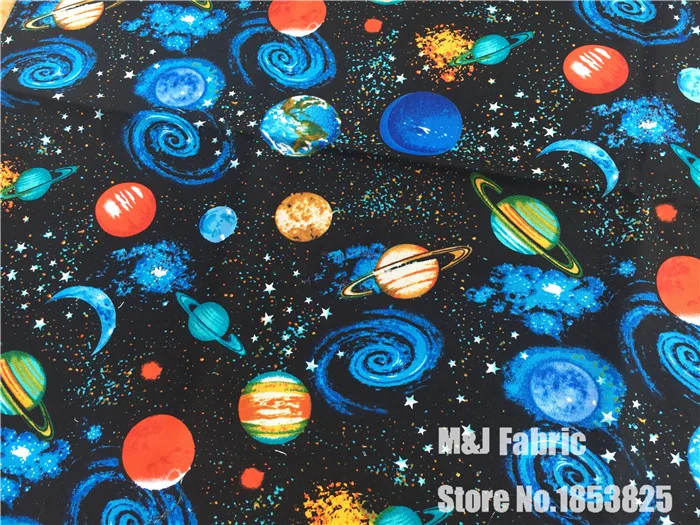 Galaxy Sci Fi земля северное сияние, луна, Вселенная, планета, звездная Ткань для шитья ткань для вышивания кукол лоскутное шитье 100*105 см