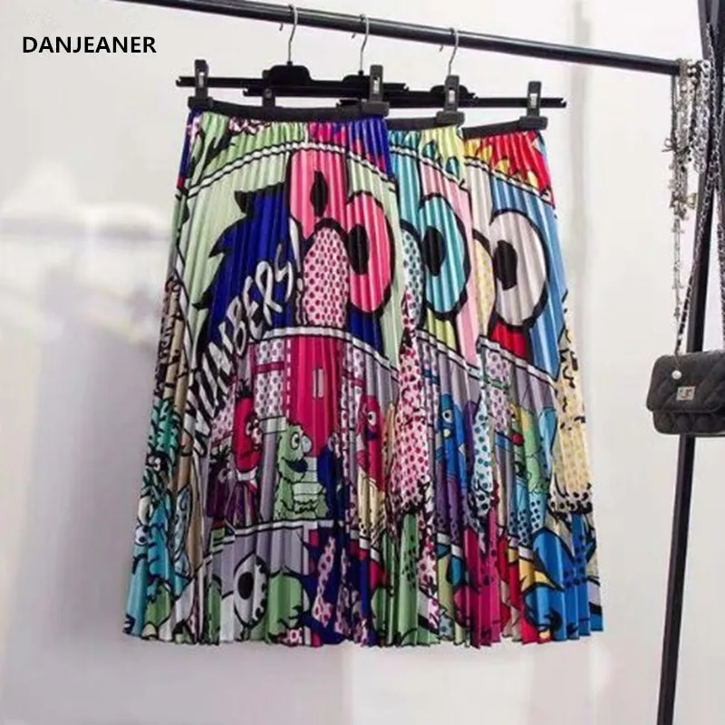 DANJEANER/Новинка 2019 года, летняя плиссированная юбка в европейском стиле с рисунком героев мультфильмов, высокая эластичность, уличный стиль