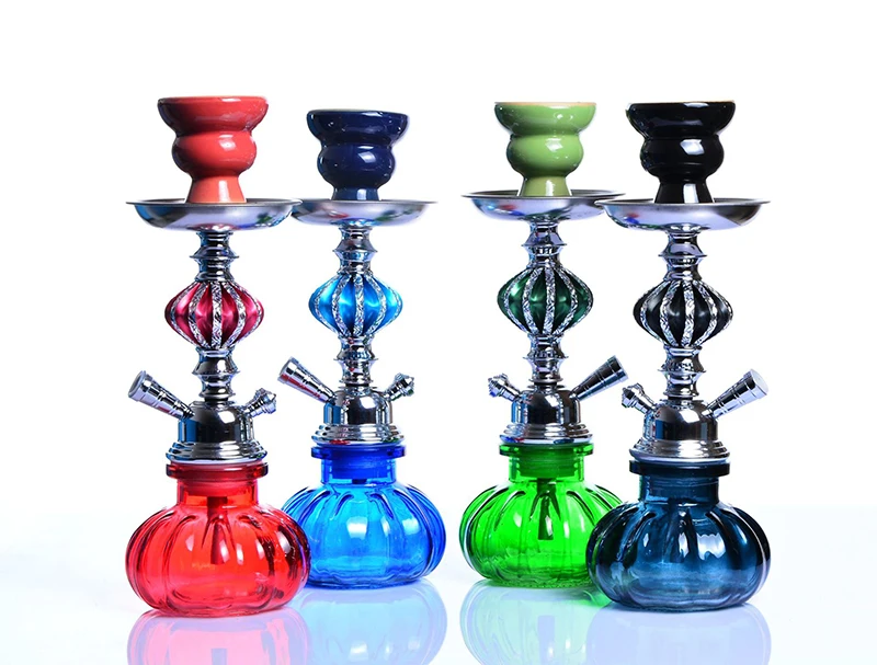 Portable 4 Color Shisha Hookah Smoking Water Pipe with Sheesha Tong and 10 pcs of Disposable Mouthpieces Glass Vase Nargile Goza Set (7)