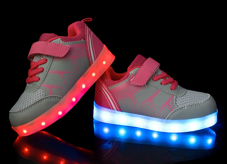 JUSTSL/весенне-осенние светящиеся модные кроссовки для мальчиков и девочек; детская спортивная обувь; дышащая Яркая обувь с зарядкой через USB; светодиодный светильник