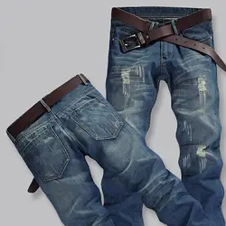 SHABIQI Для мужчин джинсы стрейч уничтожены рваные Модные Узкие прямые Для мужчин джинсы для Для мужчин джинсовые хлопковые брюки 302
