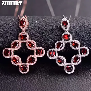 

Natural garnet stone pendant necklace Genuine solid 925 sterling silver Gold plated woman gem jewelry noble birthstone