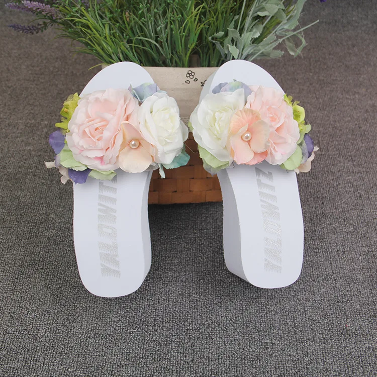 Womens New Handmade Flowers White Flip Flops Wedges Shoes Online Sale Slipper Beach Sandals Cheap63