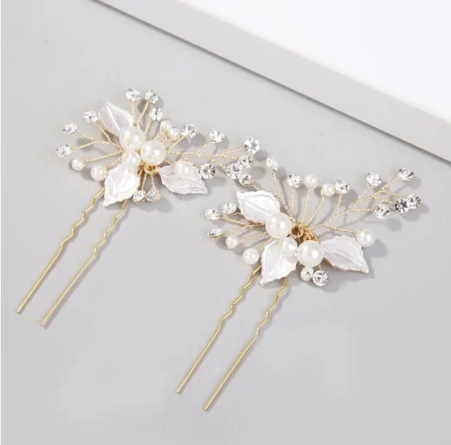 

Bridal Wedding Crystal Leaf Flower Hair Pin gold Silver Color Hair Clip Handmade Hairpin Bridesmaid Bride Hair Accessories