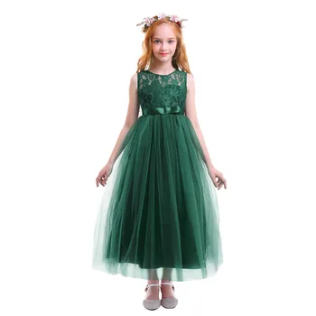 

2019 Fashion Kids Dress for Girls Party Children Tulle Lace Flower Princess Bridesmaid Pageant Formal Party Gown Tutu Long Dress