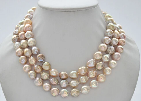 

08151 3Strds pink lavender almost round keshi Edison pearl necklace