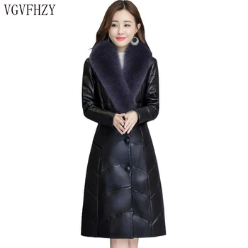 

2018 Winter Women Leather Coat High Quality Weight Jacket Duvet Sheep Temperament Fox Fur Collar Fashion Female Down Parka