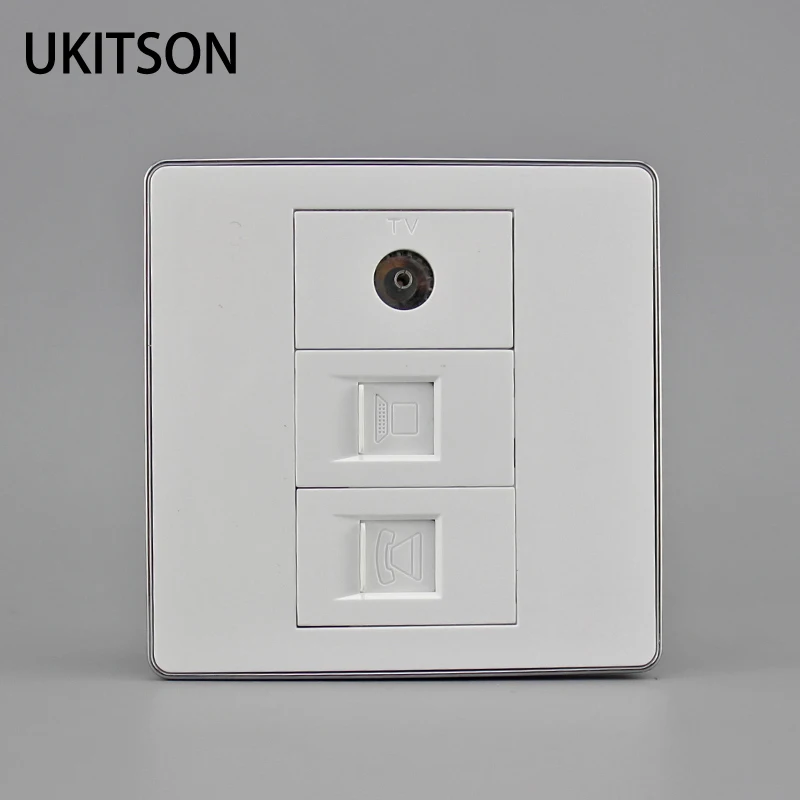 

Analog TV Plug Outer Frame CAT5E RJ45 Wall Outlet With CAT3 RJ11 Phone Socket