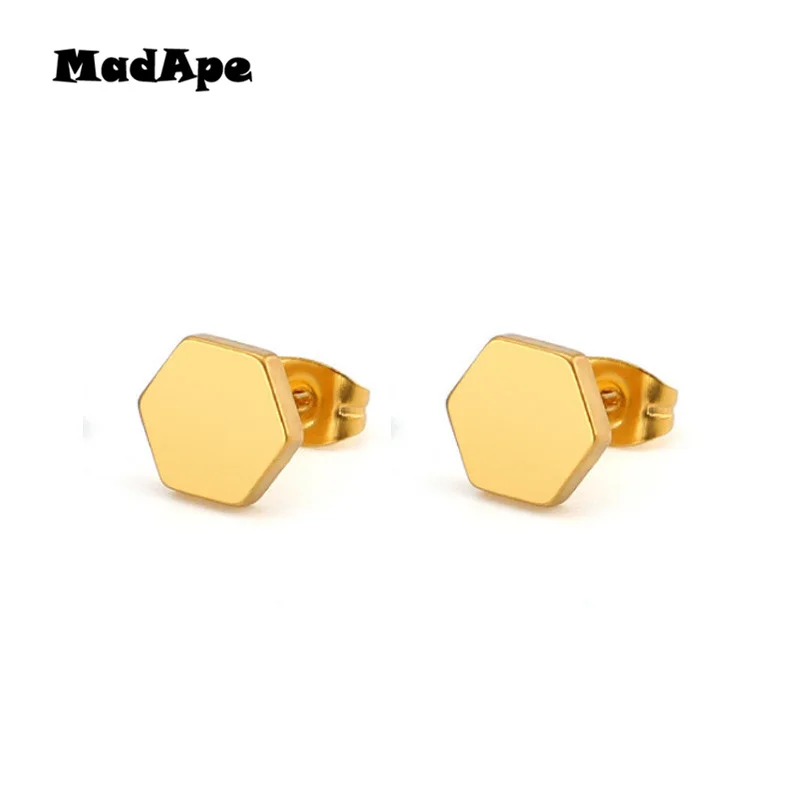MadApe Stainless Steel Simple Fashion Hexagonal Earrings Women Anti Allergic Wholesale Female Stud | Украшения и аксессуары