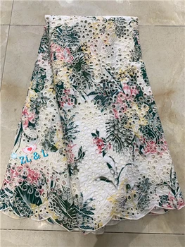 

Cotton printed perforated hollow African Nigeria lace French mesh suitable for wedding dress skirt fabric 5 yards