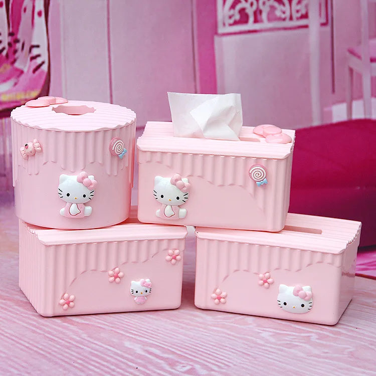 

Hello Kitty Cartoon Tissue Box Desktop Office Kitchen Roll Paper Holder KT Cat Paper Towel Dispenser Toilet Paper Case Organizer
